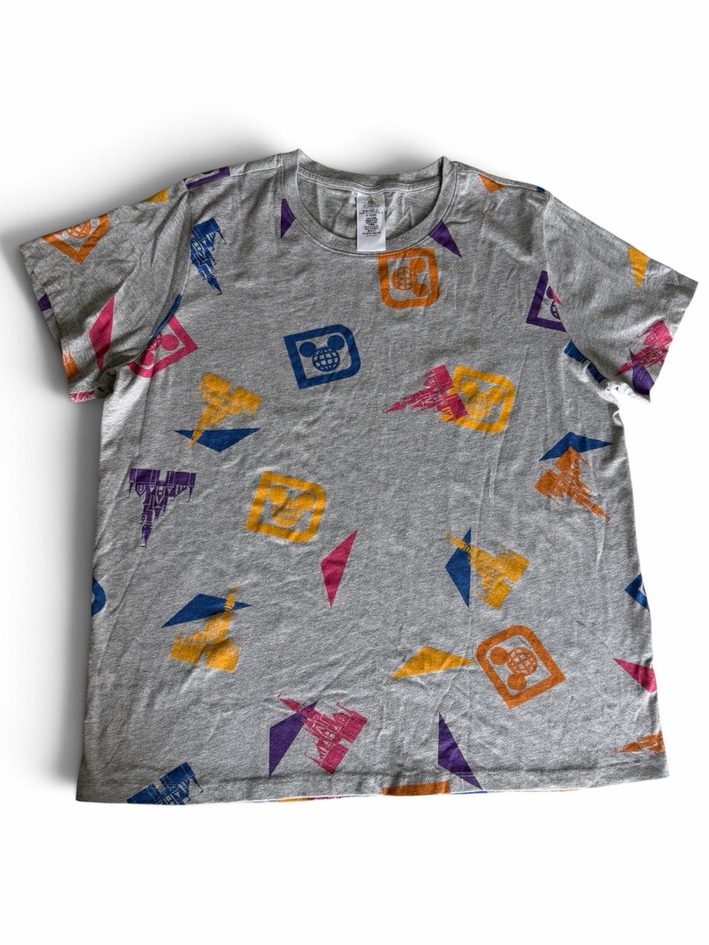 Disney Parks Walt Disney World Retro Throwback Allover Print Gray T-Shirt sz L